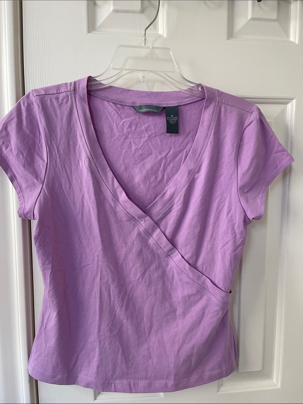 Hillard & Hanson Lavender Wrap-Style Short Sleeve Top